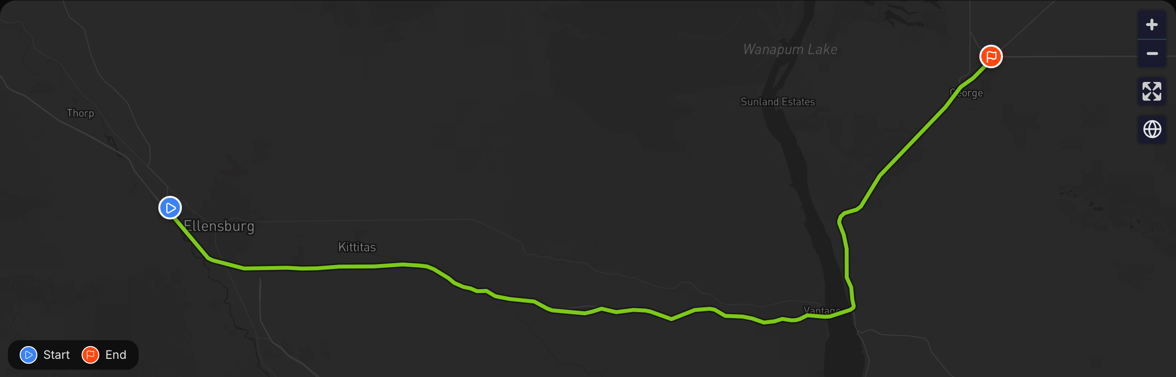 Drive route mapped along the Columbia to the Gorge