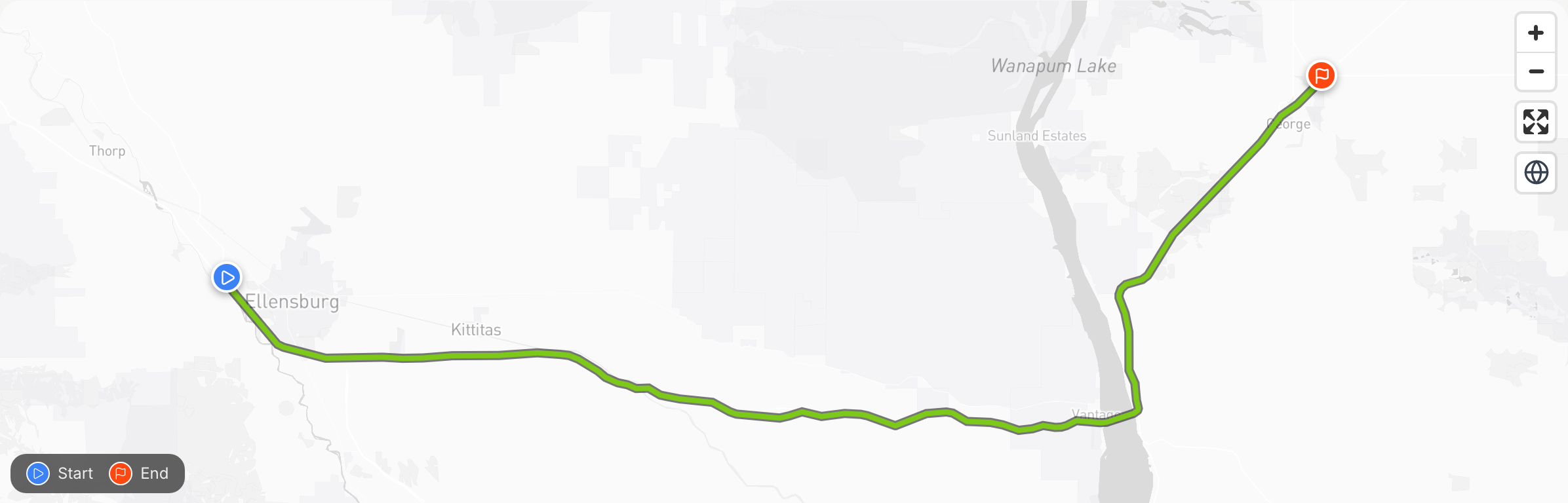 Drive route mapped along the Columbia to the Gorge