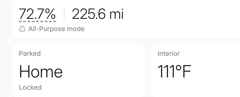 Rivian Roamer dashboard: 56.3% battery, 174.6 mi range, parked at Home